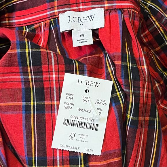 J.Crew Red Tartan Plaid Shirt Dress Size 6 Button Front Pockets Casual preppy - Picture 9 of 12